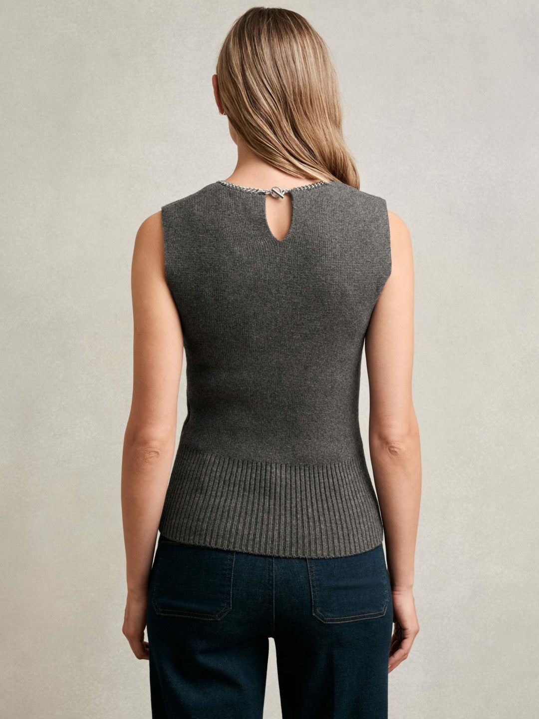 Reiss | Wool-Blend Necklace-Trim Knitted Vest in Charcoal Grey