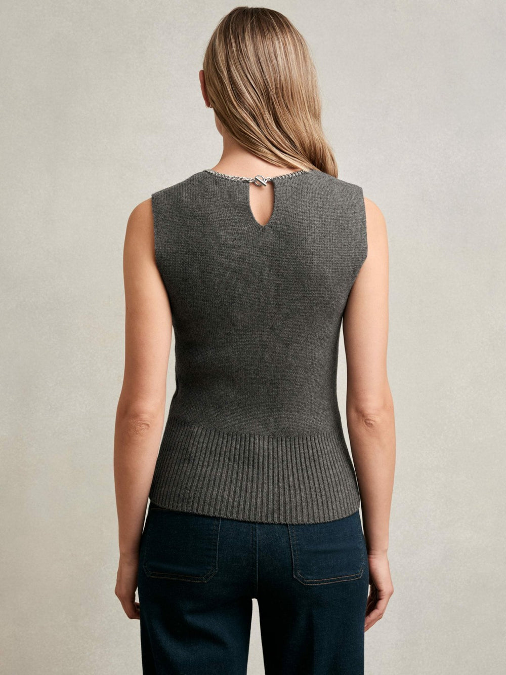 Reiss | Wool-Blend Necklace-Trim Knitted Vest in Charcoal Grey