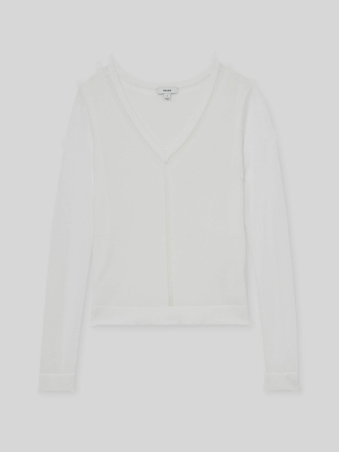 Reiss | Sheer-Detail V-Neck Top in White