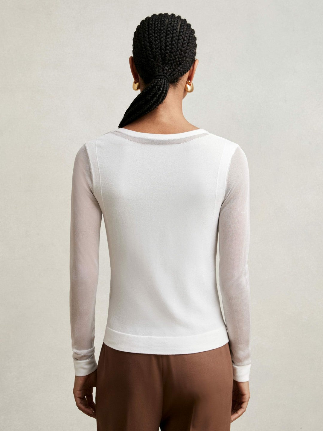 Reiss | Sheer-Detail V-Neck Top in White