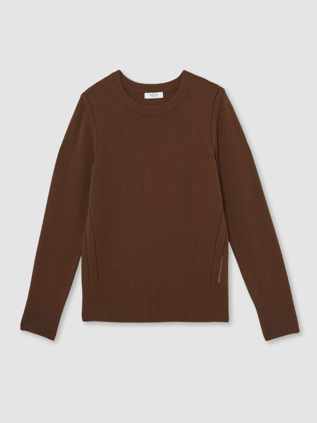 Reiss | Wool-Blend Open-Stitch Jumper with Cashmere in Toffee Brown