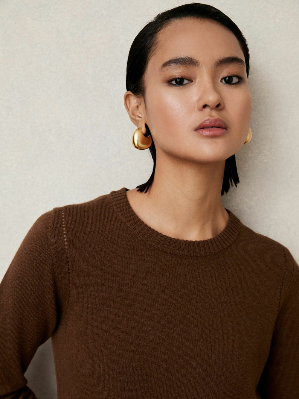 Reiss | Wool-Blend Open-Stitch Jumper with Cashmere in Toffee Brown