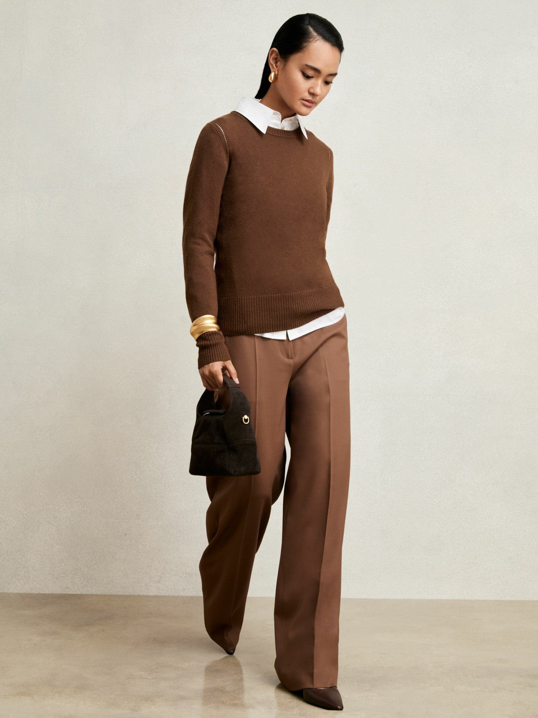 Reiss | Wool-Blend Open-Stitch Jumper with Cashmere in Toffee Brown