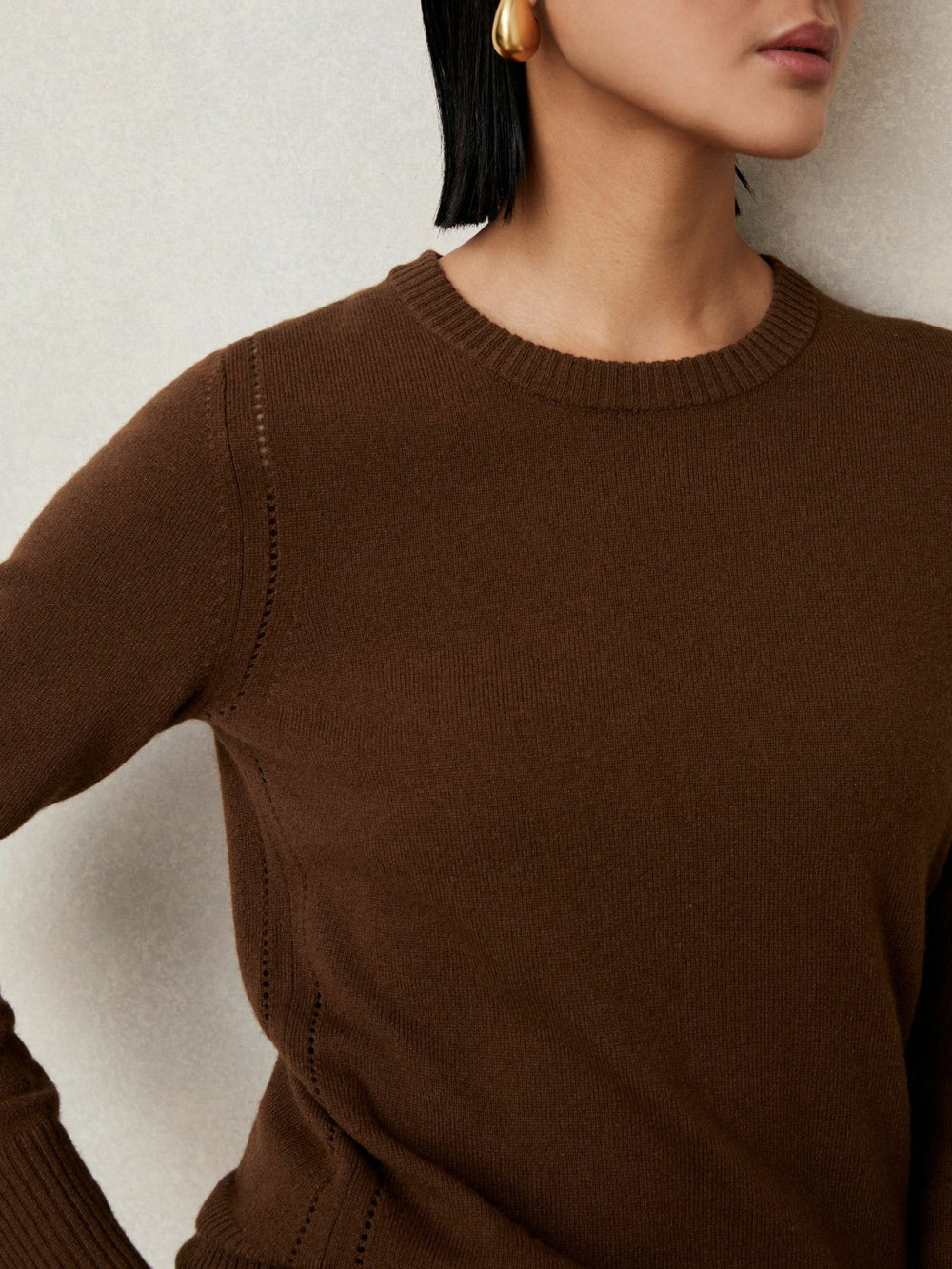 Reiss | Wool-Blend Open-Stitch Jumper with Cashmere in Toffee Brown