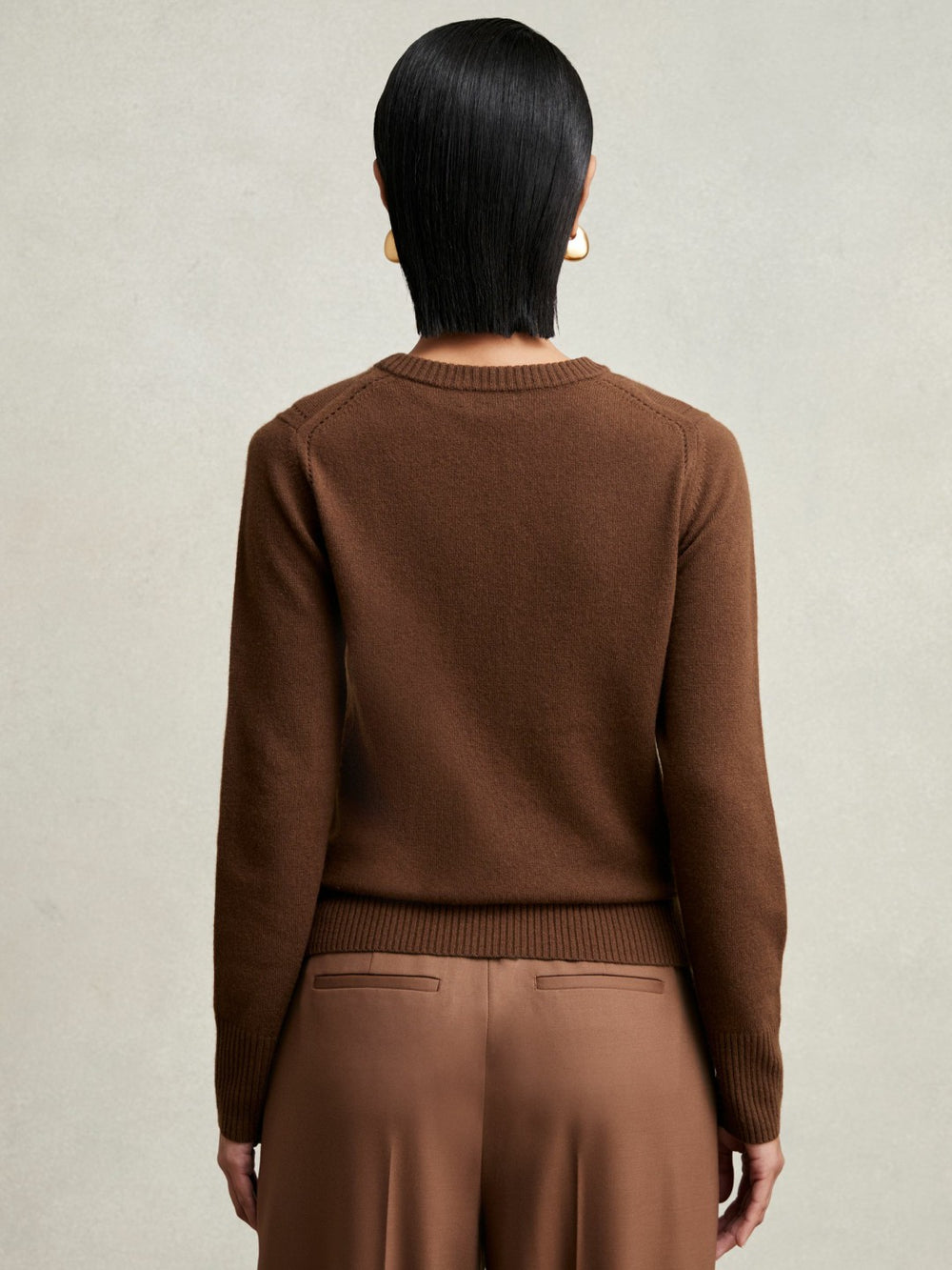 Reiss | Wool-Blend Open-Stitch Jumper with Cashmere in Toffee Brown