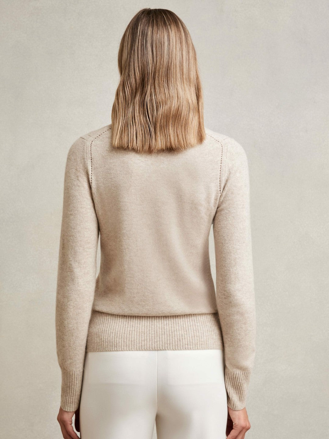 Reiss | Wool-Blend Open-Stitch Jumper with Cashmere in Oatmeal Neutral