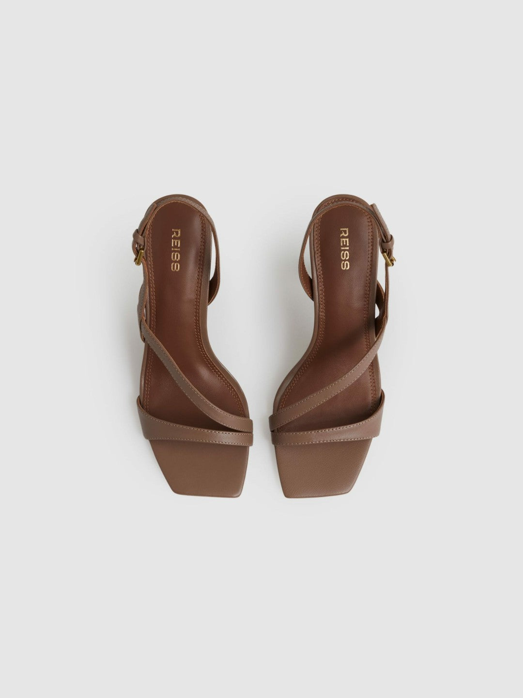 Reiss | Leather Cross-Strap Heeled Sandals in Neutral