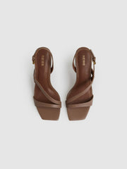 Reiss | Leather Cross-Strap Heeled Sandals in Neutral