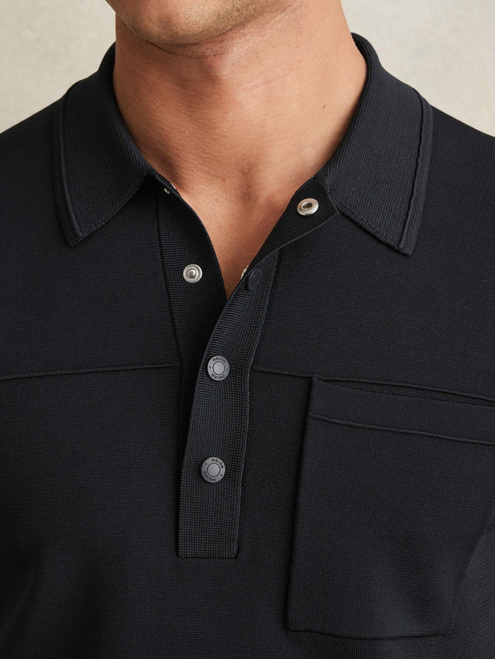 Reiss | Press-Stud Seam-Detail Polo Shirt in Navy