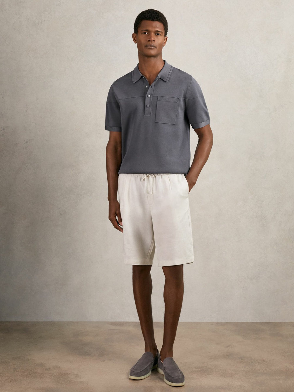 Reiss | Press-Stud Seam-Detail Polo Shirt in Airforce Blue