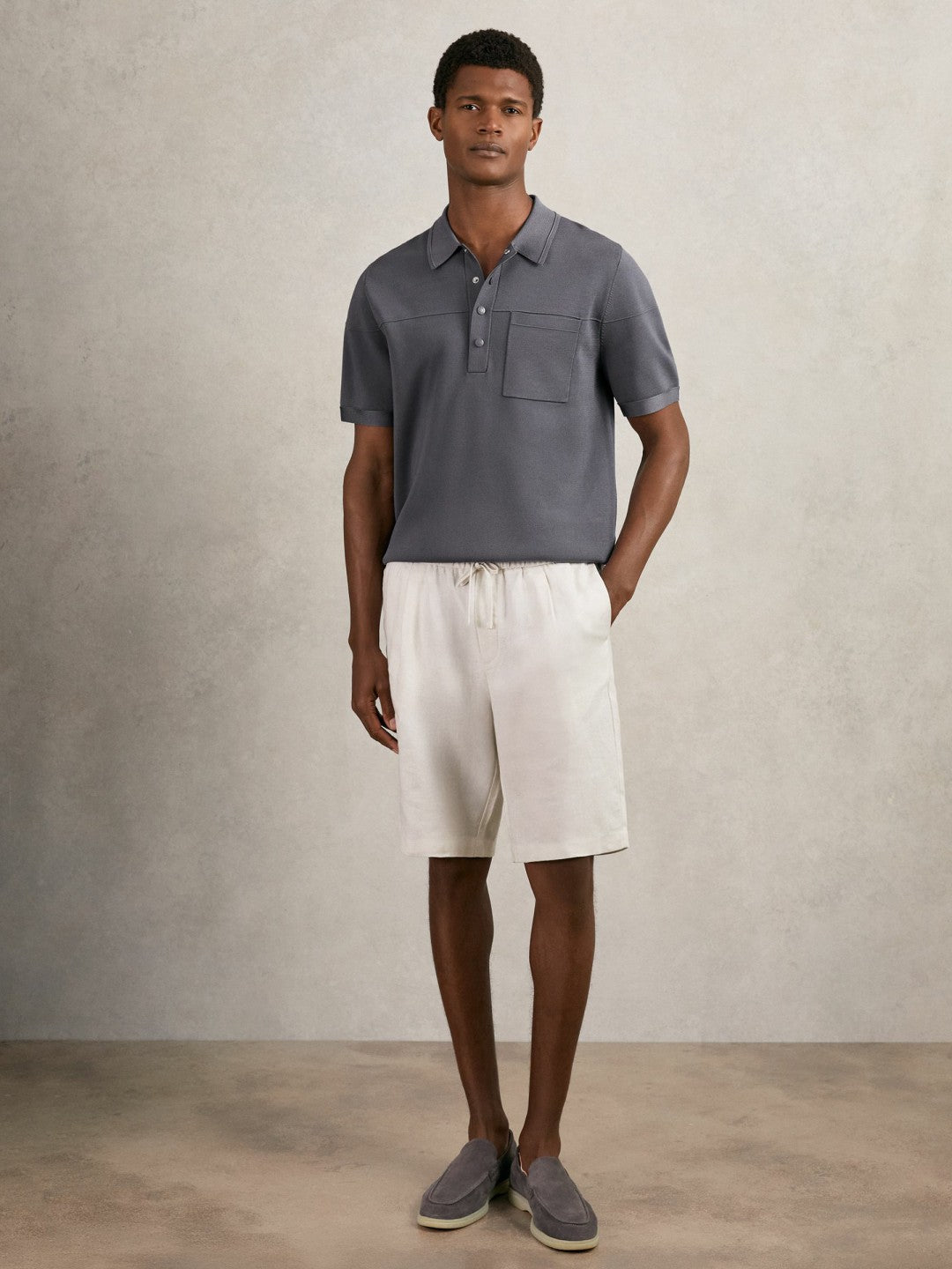 Reiss | Press-Stud Seam-Detail Polo Shirt in Airforce Blue