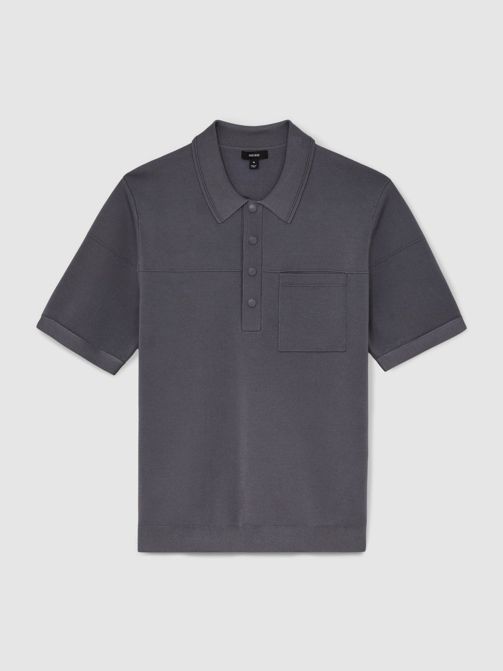 Reiss | Press-Stud Seam-Detail Polo Shirt in Airforce Blue
