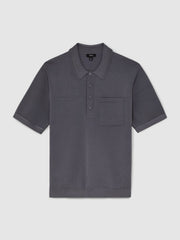 Reiss | Press-Stud Seam-Detail Polo Shirt in Airforce Blue