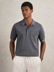 Reiss | Press-Stud Seam-Detail Polo Shirt in Airforce Blue