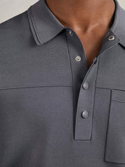 Reiss | Press-Stud Seam-Detail Polo Shirt in Airforce Blue