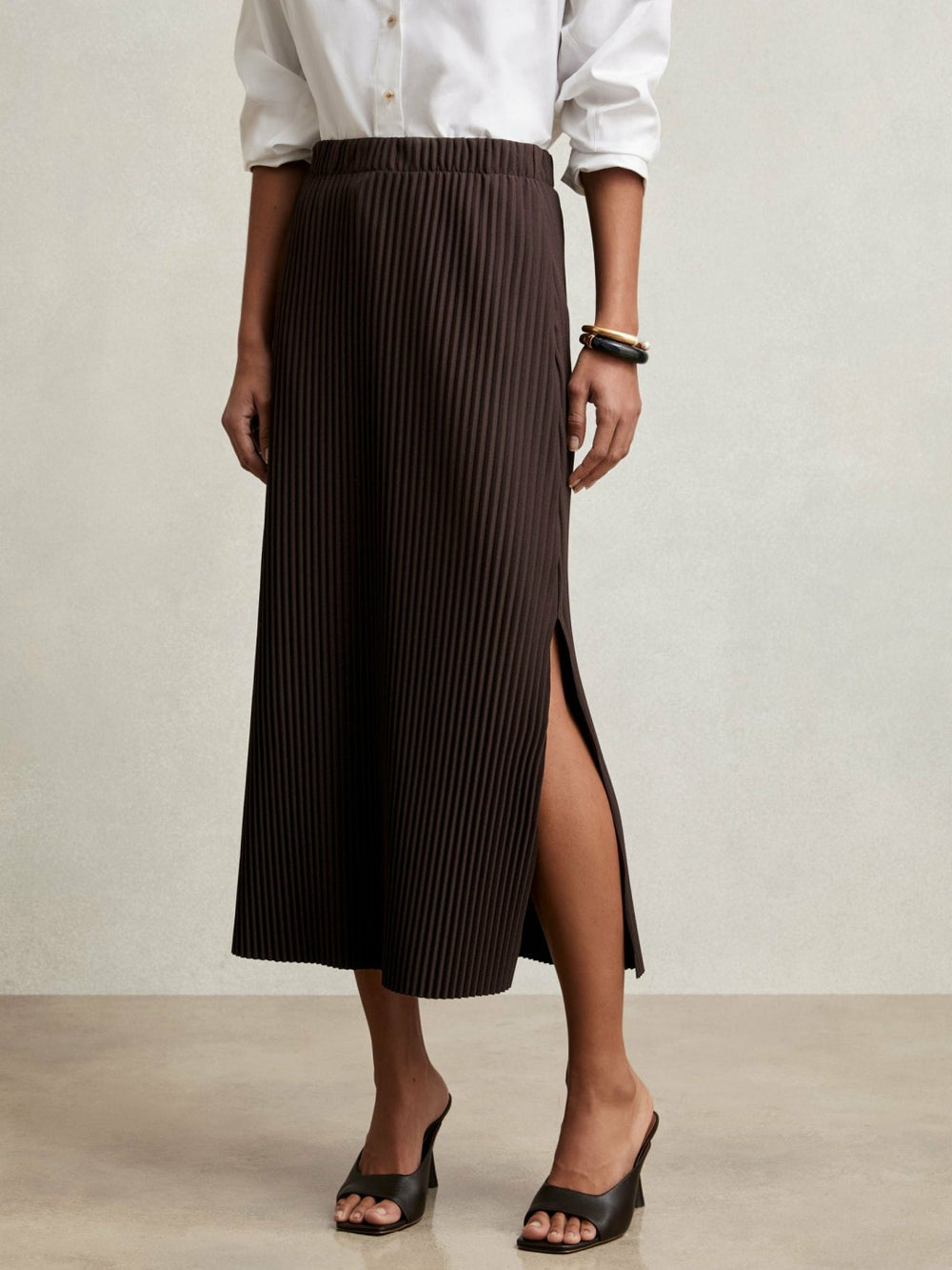 Reiss | Pleated Jersey Midi Skirt in Burgundy