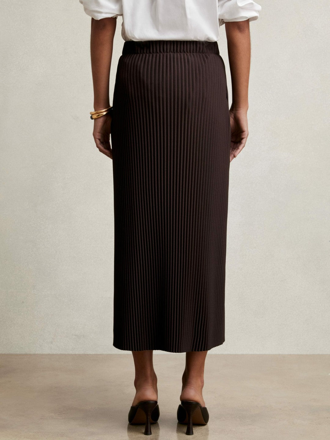 Reiss | Pleated Jersey Midi Skirt in Burgundy