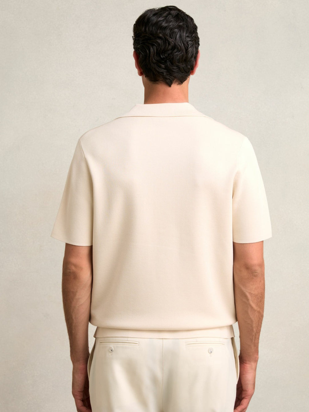 Reiss | Colour-Block Cuban-Collar Knit Shirt in Taupe Brown/Light Stone