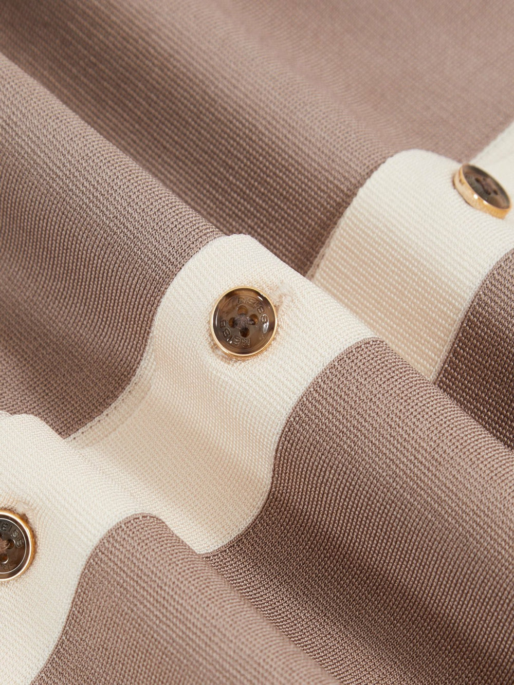 Reiss | Colour-Block Cuban-Collar Knit Shirt in Taupe Brown/Light Stone