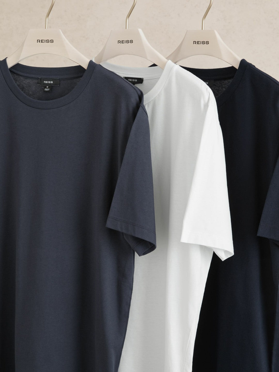 Reiss | Cotton Crew-Neck T-shirts 3 Pack in White/Navy/Airforce Blue