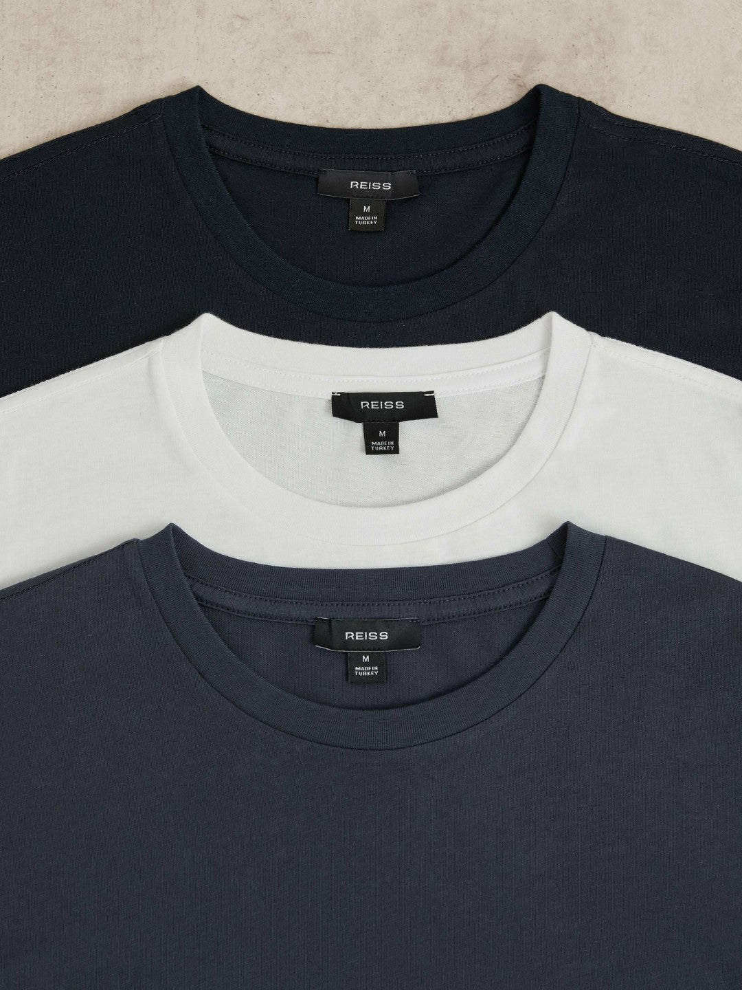 Reiss | Cotton Crew-Neck T-shirts 3 Pack in White/Navy/Airforce Blue