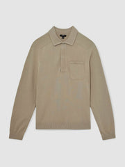 Reiss | Cotton Concealed Placket Polo Shirt in Light Sage Green