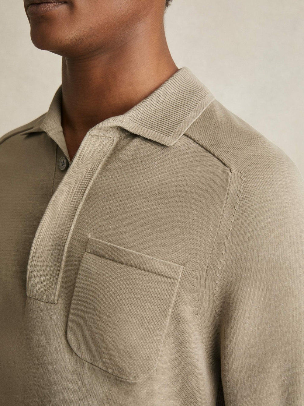 Reiss | Cotton Concealed Placket Polo Shirt in Light Sage Green
