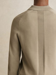 Reiss | Cotton Concealed Placket Polo Shirt in Light Sage Green