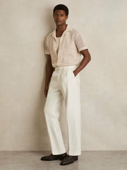 Reiss | Wool-Blend Belted Pleated Trousers Regular-Fit in White