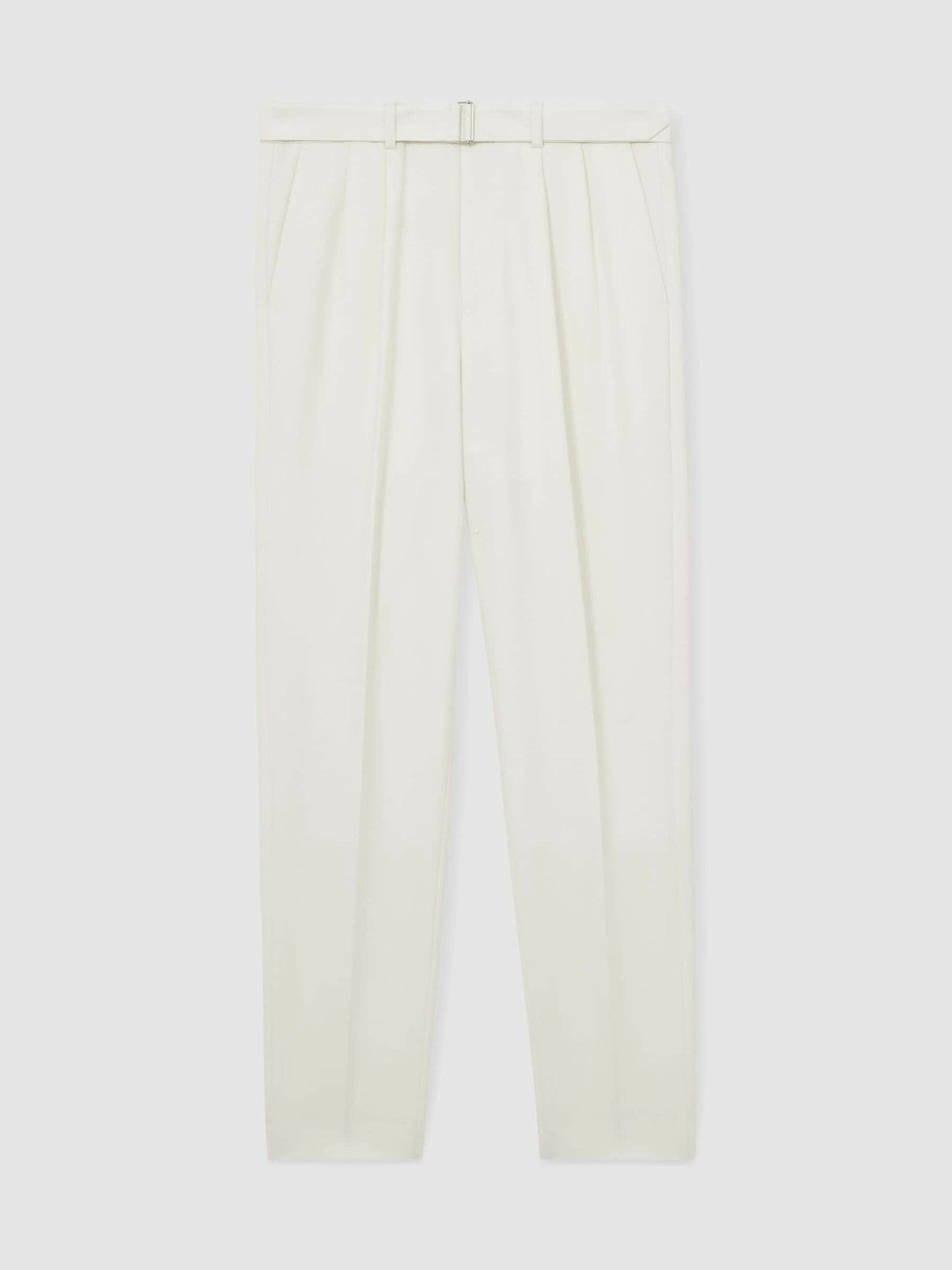 Reiss | Wool-Blend Belted Pleated Trousers Regular-Fit in White