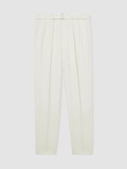 Reiss | Wool-Blend Belted Pleated Trousers Regular-Fit in White