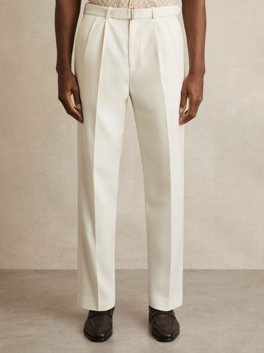 Reiss | Wool-Blend Belted Pleated Trousers Regular-Fit in White