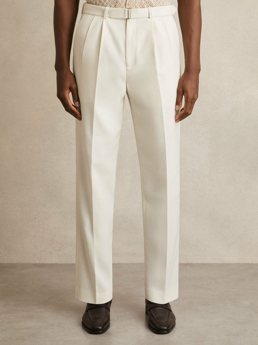 Reiss | Wool-Blend Belted Pleated Trousers Regular-Fit in White