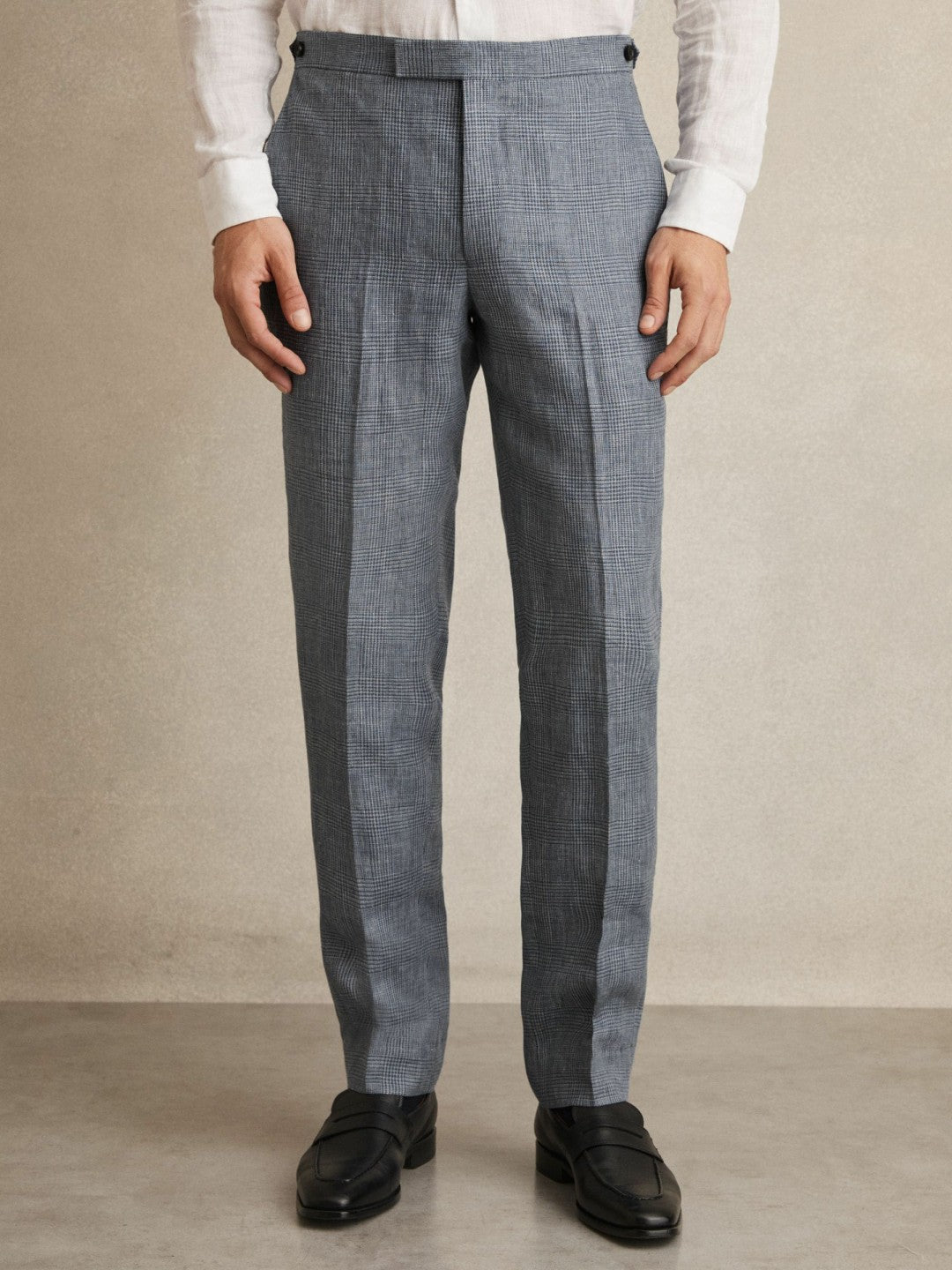 Reiss | Slim Fit Linen Check Suit Trousers in Soft Blue