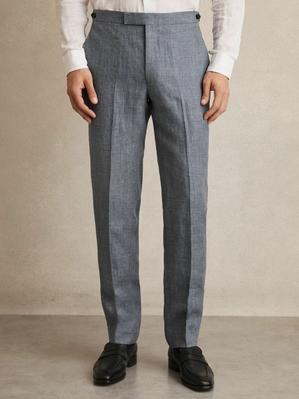 Reiss | Slim Fit Linen Check Suit Trousers in Soft Blue