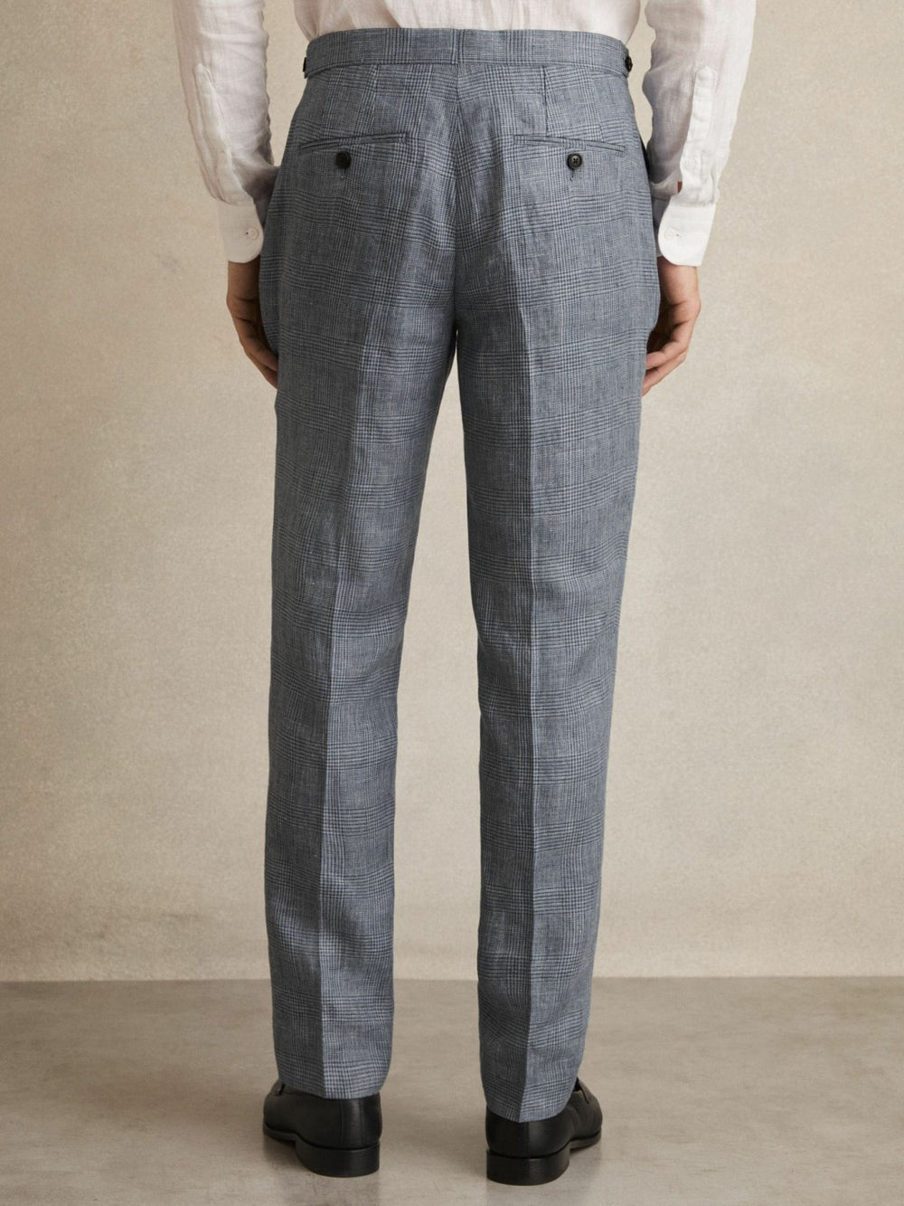 Reiss | Slim Fit Linen Check Suit Trousers in Soft Blue