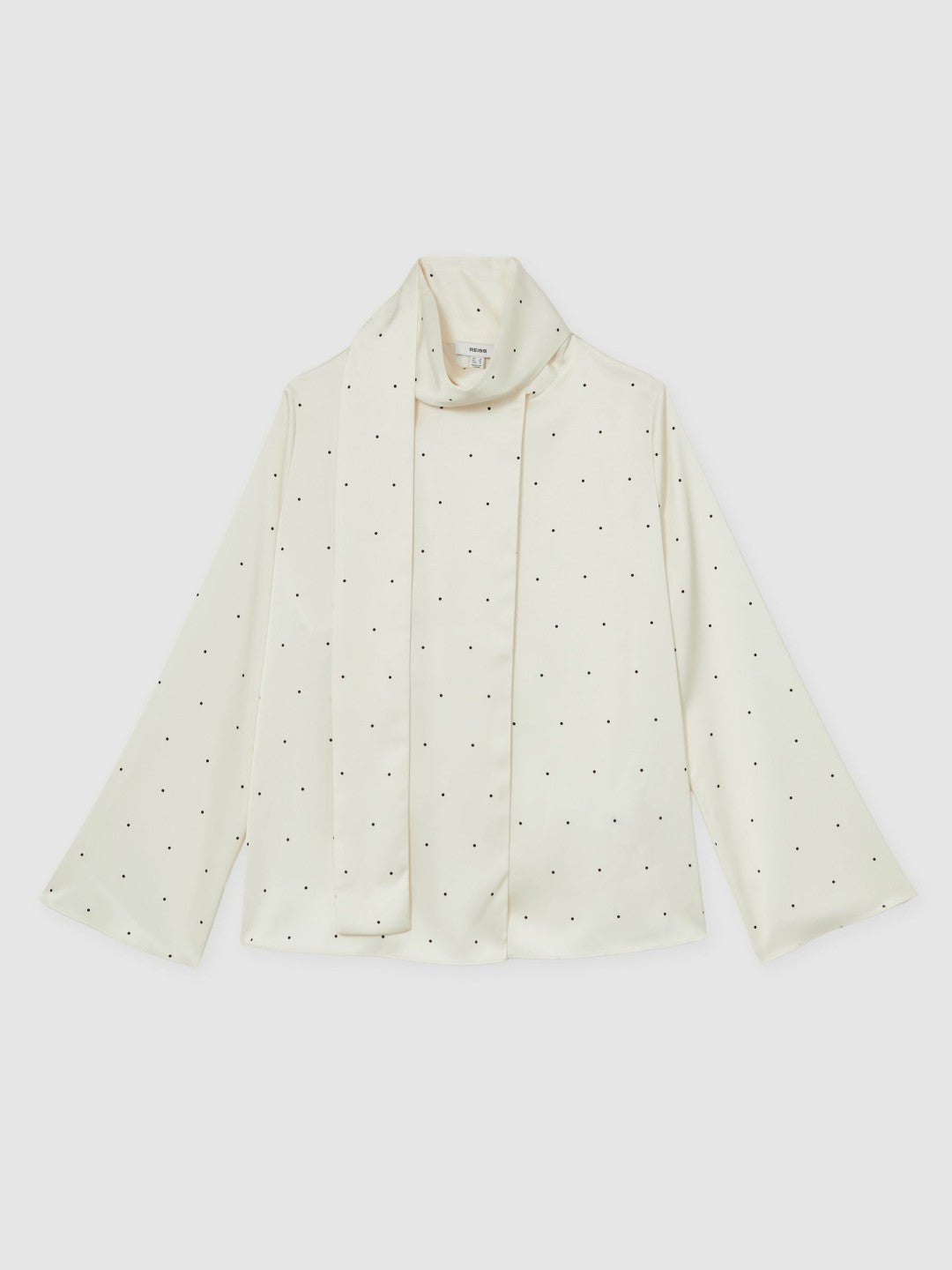 Reiss | Satin Polka Dot Tie Neck Blouse in Ivory