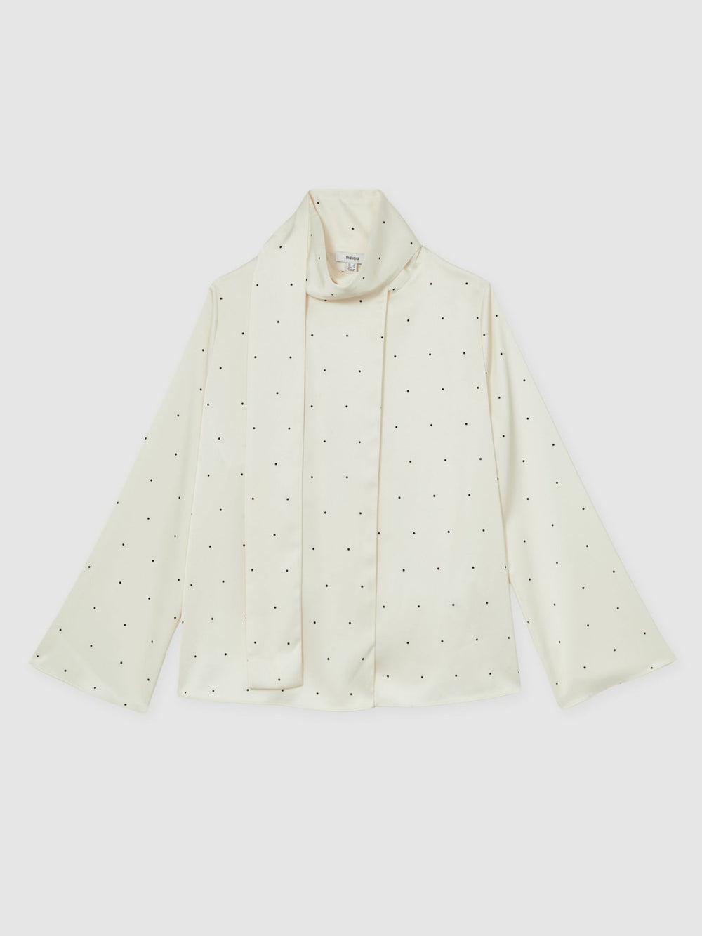 Reiss | Satin Polka Dot Tie Neck Blouse in Ivory