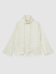 Reiss | Satin Polka Dot Tie Neck Blouse in Ivory