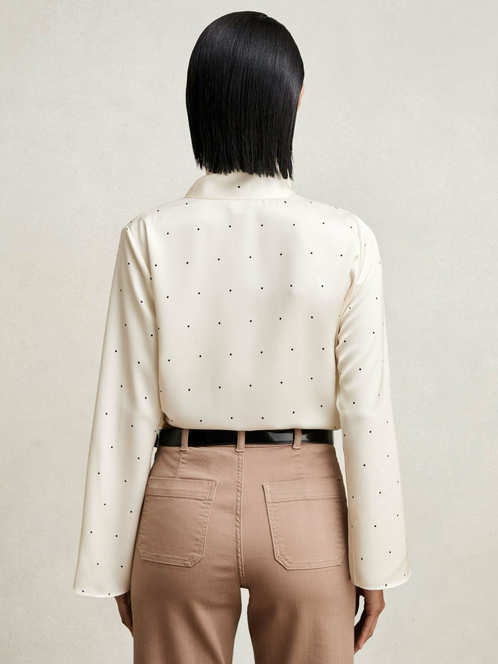 Reiss | Satin Polka Dot Tie Neck Blouse in Ivory