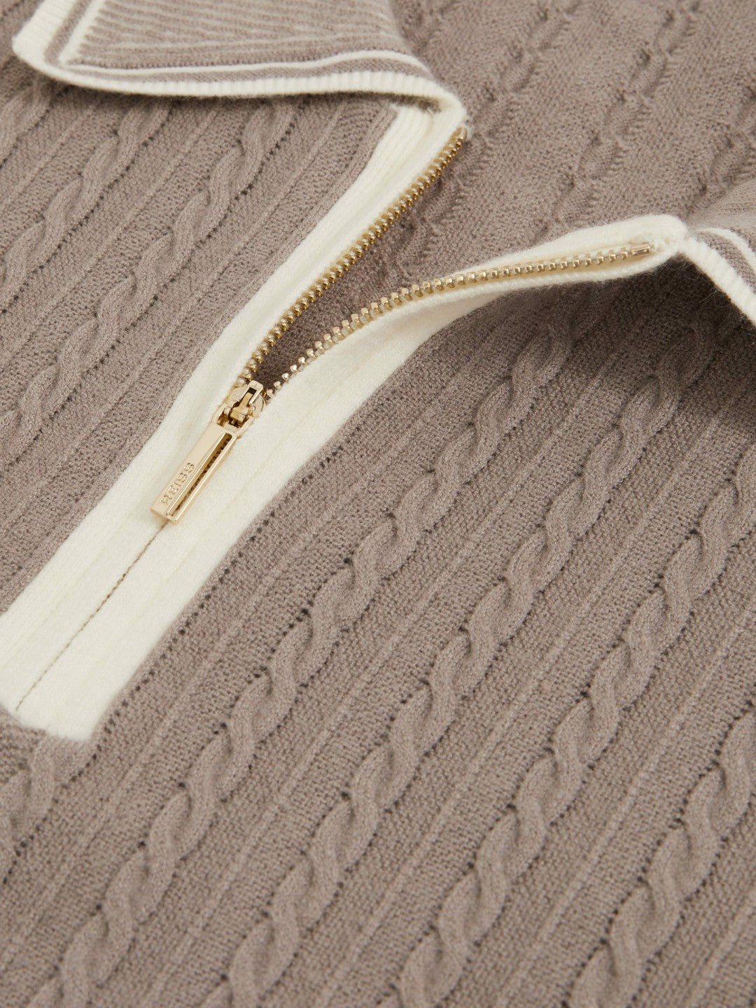 Reiss | Micro-Cable Half-Zip Polo Shirt in Light Taupe Brown