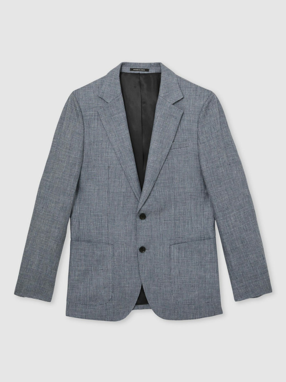 Reiss | Slim Fit Single Breasted Linen Check Suit Blazer in Soft Blue