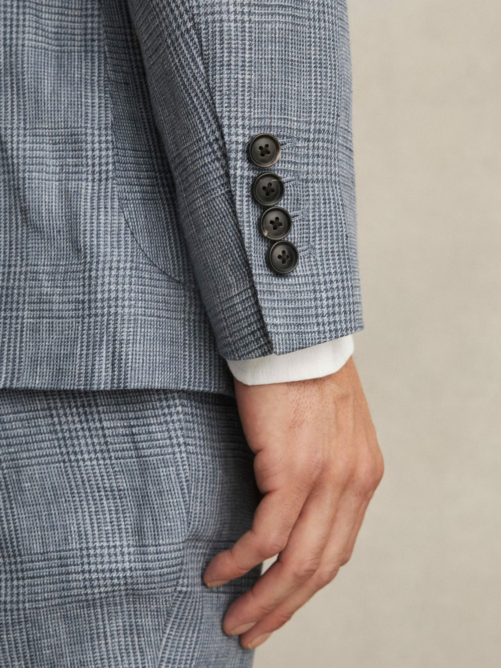 Reiss | Slim Fit Single Breasted Linen Check Suit Blazer in Soft Blue