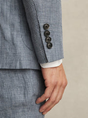 Reiss | Slim Fit Single Breasted Linen Check Suit Blazer in Soft Blue