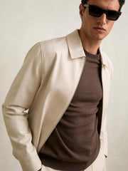 Reiss | Lyocell-Cotton Zip-Through Twill Jacket in Ecru