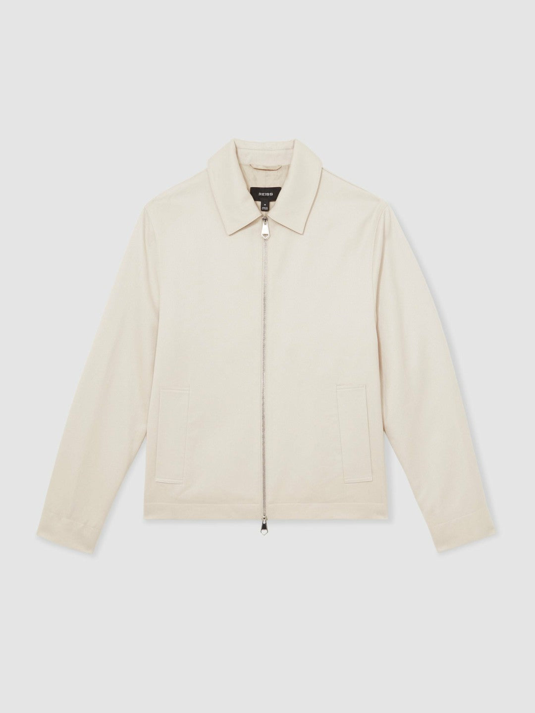 Reiss | Lyocell-Cotton Zip-Through Twill Jacket in Ecru