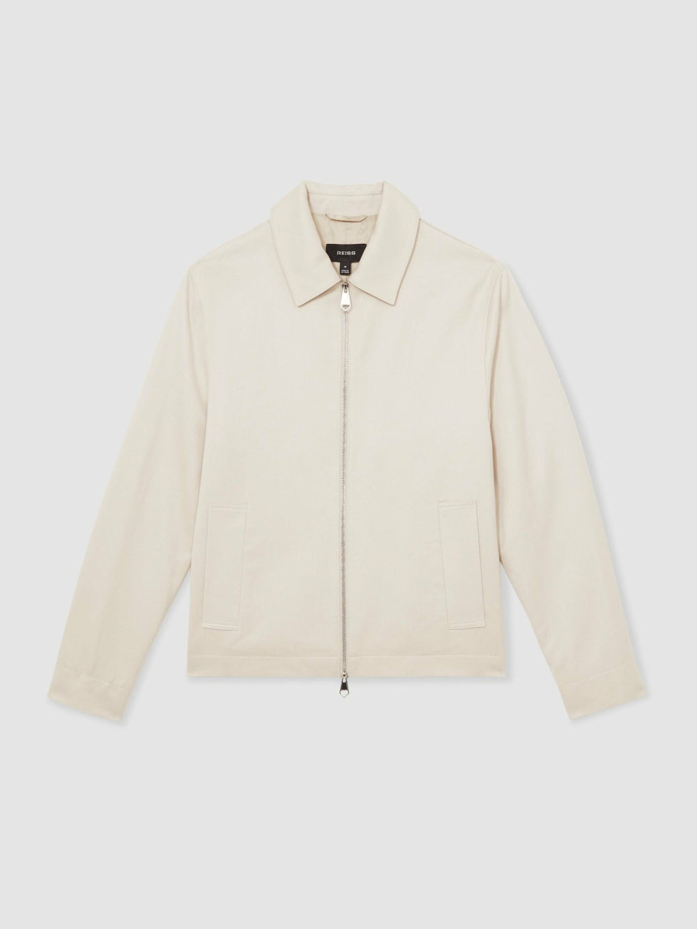 Reiss | Lyocell-Cotton Zip-Through Twill Jacket in Ecru