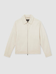 Reiss | Lyocell-Cotton Zip-Through Twill Jacket in Ecru
