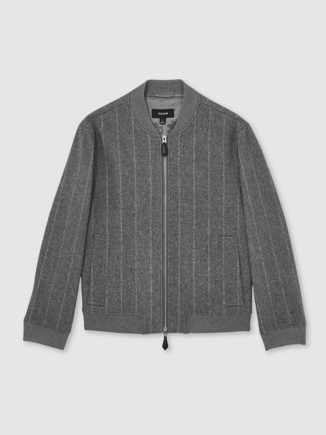 Reiss | Wool-Blend Chalk-Stripe Bomber Jacket in Grey