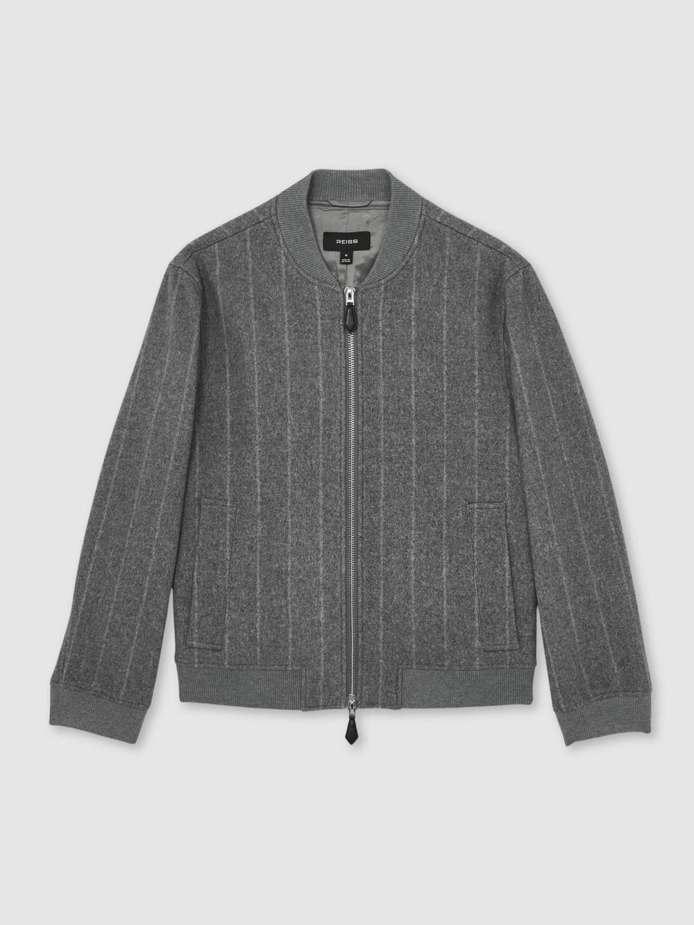 Reiss | Wool-Blend Chalk-Stripe Bomber Jacket in Grey